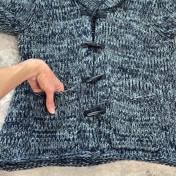 Moda International Wool Blend Chunky Knit Toggle Sweater Coat Blue Sz L - Picture 9 of 10